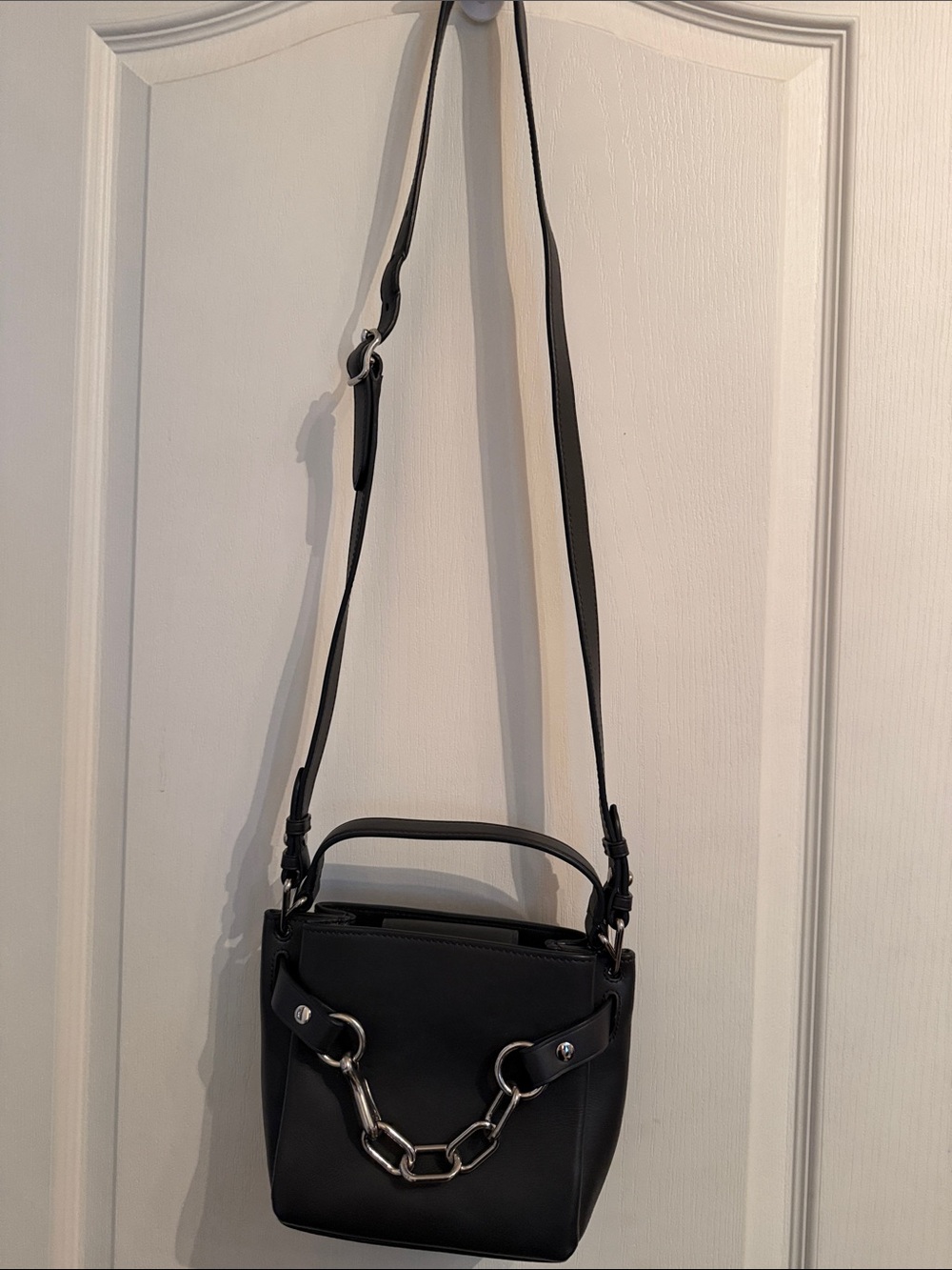 Alexander Wang Black Leather Crossbody with Silver Chain Accent